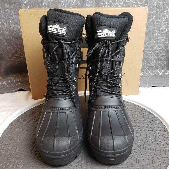 POLAR Winter Snow Boots Men 9 Black Waterproof Duck Nylon Tall Outdoor Rugged - Picture 6 of 11